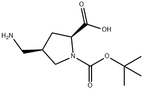 (2S,4R)-4-(aminomethyl)-1-(tert-butoxycarbonyl)pyrrolidine-2-carboxylic acid Structure