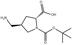 (2R,4R)-4-(aMinoMethyl)-1-(tert-butoxycarbonyl)pyrrolidine-2-carboxylic acid Structure