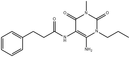 Benzenepropanamide,  N-(6-amino-1,2,3,4-tetrahydro-3-methyl-2,4-dioxo-1-propyl-5-pyrimidinyl)- Structure