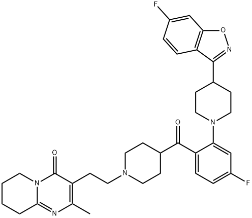 3-[2-[4-[4-Fluoro-2-[4-(6-fluoro-1,2-benzisoxazol-3-yl)piperidin-1-yl]benzolyl]piperidin-1-yl]ethyl-2-Methyl-6,7,8,9-tetrahydro-4H-pyrido[1,2-a]pyriMidin-4-one (Risperidone IMpurity) Structure