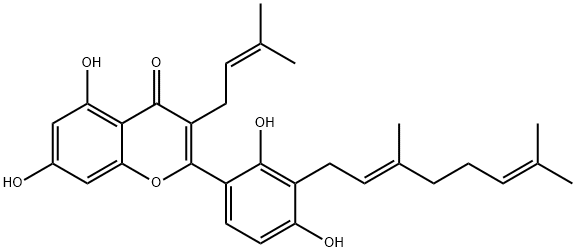 3'-Geranyl-3-prenyl-2',4',5,7-tetrahydroxyflavone 구조식 이미지