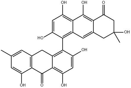 3-Methyl-3,6,8,9-tetrahydroxy-3,4-dihydro-5-[(9,10-dihydro-2,4,5-trihydroxy-7-methyl-10-oxoanthracen)-1-yl]anthracen-1(2H)-one Structure