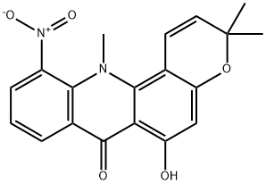 3,12-Dihydro-6-hydroxy-3,3,12-trimethyl-11-nitro-7H-pyrano(2,3-c)acrid in-7-one 구조식 이미지