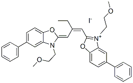 3-(2-methoxyethyl)-2-[2-[[3-(2-methoxyethyl)-5-phenyl-3H-benzoxazol-2-ylidene]methyl]but-1-enyl]-5-phenylbenzoxazolium iodide Structure