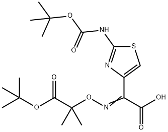2-(((1-(tert-Butoxy)-2-methyl-1-oxopropan-2-yl)oxy)imino)-2-(2-((tert-butoxycarbonyl)amino)thiazo Structure