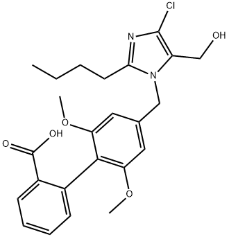 4'-((2-butyl-4-chloro-5-(hydroxymethyl)-1H-imidazolyl)methyl)-2',6'-dimethoxy(1,1'-biphenyl)-2-carboxylic acid Structure