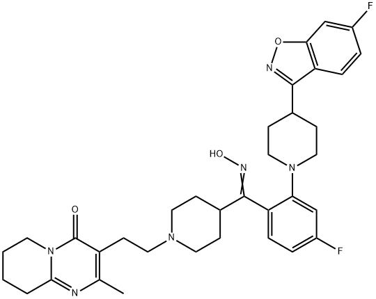 3-[2-[4-[(Z)-(4-Fluoro-2-[4-(6-fluoro-1,2-benzisoxazol-3-yl)piperidin-1-yl)phenyl](hydroxyiMino)Methyl]piperidin-1-yl]ethyl]-2-Methyl-6,7,8,9-tetrahydro-4H-pyrido[1,2-a]pyriMidin-4-one (Risperidone IMpurity) Structure
