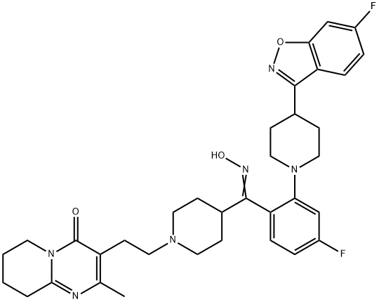 3-[2-[4-[(Z)-(4-Fluoro-2-[4-(6-fluoro-1,2-benzisoxazol-3-yl)piperidin-1-yl)phenyl](hydroxyiMino)Methyl]piperidin-1-yl]ethyl]-2-Methyl-6,7,8,9-tetrahydro-4H-pyrido[1,2-a]pyriMidin-4-one(리스페리돈불순물) 구조식 이미지