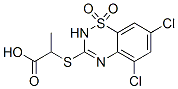 2-[(5,7-Dichloro-2H-1,2,4-benzothiadiazine 1,1-dioxide)-3-ylthio]propanoic acid 구조식 이미지