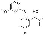 Benzenemethanamine, 5-fluoro-2-((3-methoxyphenyl)thio)-N,N-dimethyl-,  hydrochloride Structure