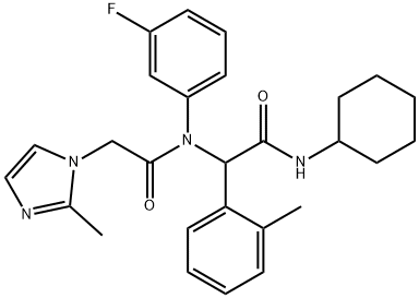 N-cyclohexyl-2-(N-(3-fluorophenyl)-2-(2-Methyl-1H-iMidazol-1-yl)acetaMido)-2-(o-tolyl)acetaMide 구조식 이미지