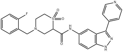 4-[(2-Fluorophenyl)Methyl]-N-[3-(4-pyridinyl)-1H-indazol-5-yl]-2-thioMorpholinecarboxaMide 1,1-Dioxide Structure