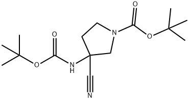 tert-부틸3-(tert-부톡시카르보닐라미노)-3-시아노피롤리딘-1-카르복실레이트 구조식 이미지