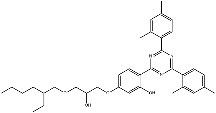 Phenol, 2-4,6-bis(2,4-dimethylphenyl)-1,3,5-triazin-2-yl-5-3-(2-ethylhexyl)oxy-2-hydroxypropoxy- Structure