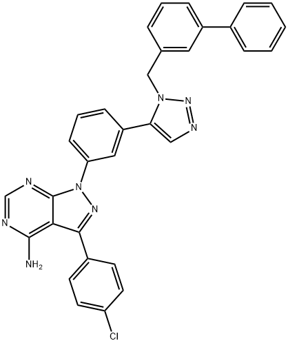 1-[3-[1-([1,1'-Biphenyl]-3-ylMethyl)-1H-1,2,3-triazol-5-yl]phenyl]-3-(4-chlorophenyl)-1H-pyrazolo[3,4-d]pyriMidin-4-aMine Structure