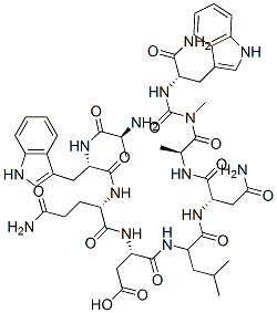 (3S)-3-[[(2S)-2-[[(2S)-2-[[(2S)-2-aminopropanoyl]amino]-3-(1H-indol-3- yl)propanoyl]amino]-4-carbamoyl-butanoyl]amino]-3-[[(1S)-1-[[(1S)-2-ca rbamoyl-1-[[(1S)-1-[[(1S)-1-carbamoyl-2-(1H-indol-3-yl)ethyl]carbamoyl methylcarbamoyl]ethyl]carbamoyl]ethyl]carbamoyl]-3-methyl-butyl]carbam oyl]propanoic acid 구조식 이미지