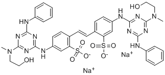 disodium 4,4'-bis[[6-anilino-4-[(2-hydroxyethyl)methylamino]-1,3,5-triazin-2-yl]amino]stilbene-2,2'-disulphonate Structure