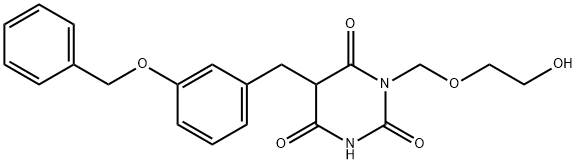 5-(3-benzyloxy)benzyl-1-((2-hydroxyethoxy)methyl)barbituric acid Structure