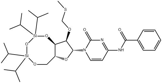 N-Benzoyl-2'-O-[(methylthio)methyl]-3',5'-O-[1,1,3,3-tetrakis(1-methylethyl)-1,3-disiloxanediyl]cytidine Structure