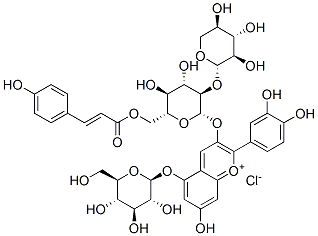 1-Benzopyrylium, 2-(3,4-dihydroxyphenyl)-5-(beta-D-glucopyranosyloxy)- 7-hydroxy-3-((6-O-((2E)-3-(4-hydroxyphenyl)-1-oxo-2-propenyl)-2-O-beta -D-xylopyranosyl-beta-D-glucopyranosyl)oxy)-, chloride Structure