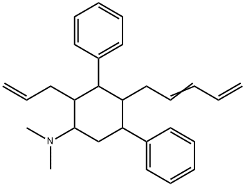 2-Allyl-N,N-dimethyl-4-(2,4-pentadien-1-yl)-3,5-diphenylcyclohexan-1-amine 구조식 이미지