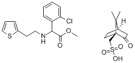 BENZENEACETIC ACID, 2-CHLORO-A-[[2-(2-THIENYL)ETHYL]AMINO]-, METHYL ESTER, (+)-, (1S)-7,7-DIMETHYL-2-OXOBICYCLO[2.2.1]HEPTANE-1-METHANESULFONATE Structure