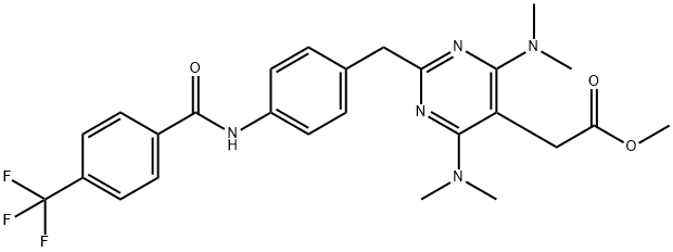 5-Pyrimidineacetic acid, 4,6-bis(dimethylamino)-2-[[4-[[4-(trifluoromethyl)benzoyl]amino]phenyl]methyl]-, methyl ester Structure