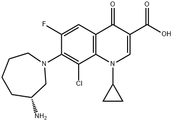 (R)-7-(3-Aminohexahydro-1H-azepin-1-yl)-8-chloro-1-cyclopropyl-6-fluoro-1,4-dihydro-4-oxo-3-quinolinecarboxylic acid 구조식 이미지
