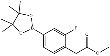 [2-Fluoro-4-(4,4,5,5-tetramethyl-[1,3,2]dioxaborolan-2-yl)-phenyl]-acetic acid methyl ester 구조식 이미지