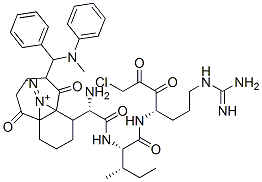 alpha-(1,7-diaza-5-(alpha-(phenylmethylamino)phenylmethyl)-2,6-dioxobicyclo(5.4.0)undecan-8-yl)glycyl-isoleucyl-argininyl chloromethyl ketone 구조식 이미지