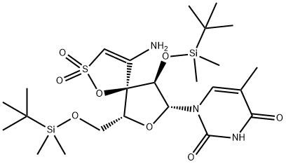 (2',5'-bis-O-(tert-butyldimethylsilyl)-beta-ribofuranosyl)-3'-spiro-5''-(4''-amino-1'',2''-oxathiole-2'',2''-dioxide)thymine Structure