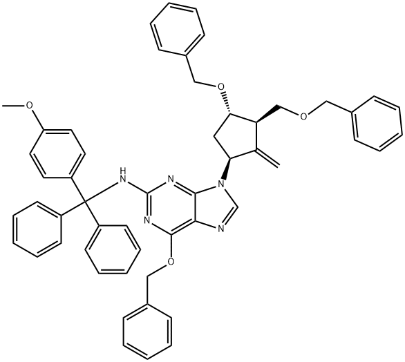 6-(Benzyloxy)-9-((1S,3S)-4-(benzyloxy)-3-((benzyloxy)methyl)-2-methylenecyclopentyl)-N-((4-methoxyphenyl)diphenylmethyl)-9H-purin-2-amine Structure