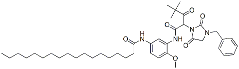 1-Imidazolidineacetamide, alpha-(2,2-dimethyl-1-oxopropyl)-N-[2-methoxy-5-[(1-oxooctadecyl)amino]phenyl]-2,5dioxo-3-(phenylmethyl) 구조식 이미지