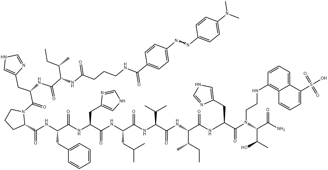 DABCYL-GAMMA-ABU-ILE-HIS-PRO-PHE-HIS-LEU-VAL-ILE-HIS-THR-EDANS 구조식 이미지