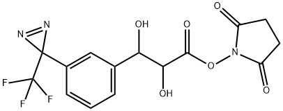 3-(3-(3-(trifluoromethyl)diazirin-3-yl)phenyl)-2,3-dihydroxypropionic acid N-hydroxysuccinimide ester Structure