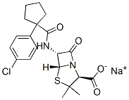 sodium (2S,5R,6R)-6-[[1-(4-chlorophenyl)cyclopentanecarbonyl]amino]-3, 3-dimethyl-7-oxo-4-thia-1-azabicyclo[3.2.0]heptane-2-carboxylate Structure