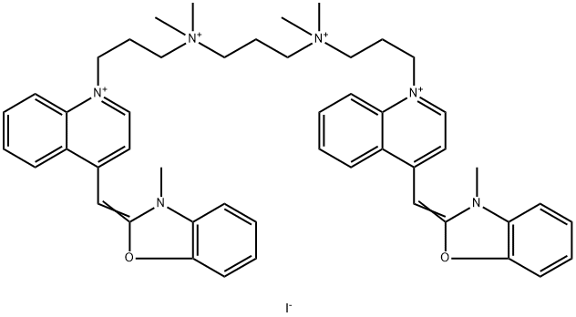 2-([1-(3-[[3-(DIMETHYL(3-[4-[(E)-(3-METHYL-1,3-BENZOXAZOL-3-IUM-2-YL)METHYLIDENE]-1(4H)-QUINOLINYL]PROPYL)AMMONIO)PROPYL](DIMETHYL)AMMONIO]PROPYL)-4(1H)-QUINOLINYLIDENE]METHYL)-3-METHYL-1,3-BENZOXAZOL-3-IUM TETRAIODIDE Structure