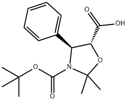 (4S,5R)-3-(tert-Butoxycarbonyl)-2,2-dimethyl-4-phenyloxazolidine-5-carboxylic acid Structure