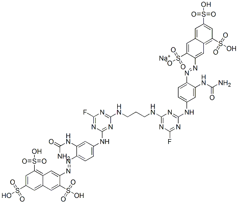 1,3,6-Naphthalenetrisulfonic acid, 7,7-1,3-propanediylbisimino(6-fluoro-1,3,5-triazine-4,2-diyl)imino2-(aminocarbonyl)amino-4,1-phenyleneazobis-, sodium salt Structure