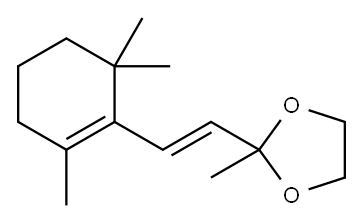 2-Methyl-2-[(E)-2-(2,6,6-trimethyl-1-cyclohexen-1-yl)ethenyl]-1,3-diox olane 구조식 이미지