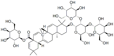 [(2S,3R,4S,5R,6R)-3,4,5-trihydroxy-6-(hydroxymethyl)oxan-2-yl] (4aS,6a S,6aS,6bR,10S,12aS,14bS)-10-[(2R,3R,4S,5R,6R)-5-hydroxy-6-(hydroxymeth yl)-3,4-bis[[(2S,3R,4S,5R,6R)-3,4,5-trihydroxy-6-(hydroxymethyl)oxan-2 -yl]oxy]oxan-2-yl]oxy-2,2,6a,6b,9,9,12a-heptamethyl-1,3,4,5,6,6a,7,8,8 a,10,11,12,13,14b-tetradecahydropicene-4a-carboxylate 구조식 이미지