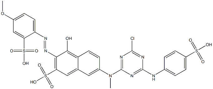 7-[[4-chloro-6-[(4-sulphophenyl)amino]-1,3,5-triazin-2-yl]methylamino]-4-hydroxy-3-[(4-methoxy-2-sulphophenyl)azo]naphthalene-2-sulphonic acid  구조식 이미지