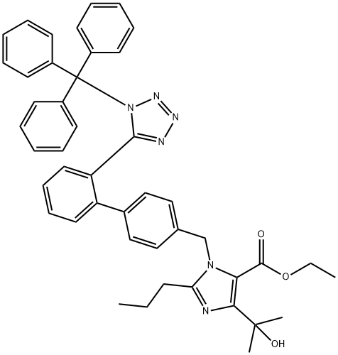 1H-IMidazole-5-carboxylic acid, 4-(1-hydroxy-1-Methylethyl)-2-propyl-1-[[2'-[1-(triphenylMethyl)-1H-tetrazol-5-yl][1,1'-biphenyl]-4-yl]Methyl]-, ethyl ester 구조식 이미지