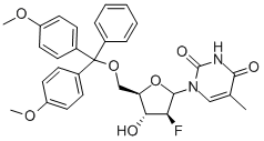 1-[5-O-[Bis(4-methoxyphenyl)phenylmethyl]-2-deoxy-2-fluoro-beta-D-arabinofuranosyl]-5-methyl-2,4(1H,3H)-pyrimidinedione Structure