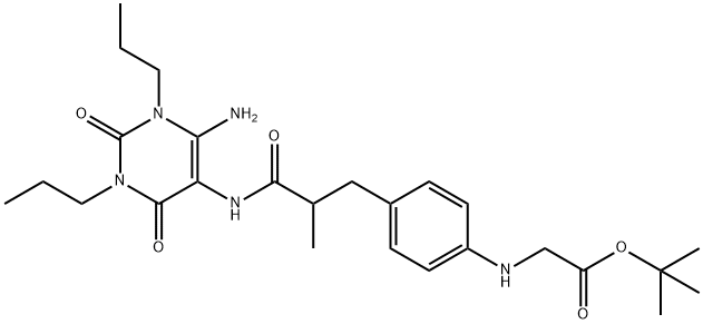 Glycine,  N-[4-[3-[(6-amino-1,2,3,4-tetrahydro-2,4-dioxo-1,3-dipropyl-5-pyrimidinyl)amino]-2-methyl-3-oxopropyl]phenyl]-,  1,1-dimethylethyl  ester 구조식 이미지