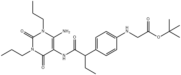 Glycine,  N-[4-[1-[[(6-amino-1,2,3,4-tetrahydro-2,4-dioxo-1,3-dipropyl-5-pyrimidinyl)amino]carbonyl]propyl]phenyl]-,  1,1-dimethylethyl  ester 구조식 이미지