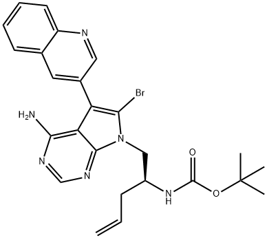 Carbamic acid, N-[(1S)-1-[[4-amino-6-bromo-5-(3-quinolinyl)-7H-pyrrolo[2,3-d]pyrimidin-7-yl]methyl]-3-buten-1-yl]-, 1,1-dimethylethyl ester Structure