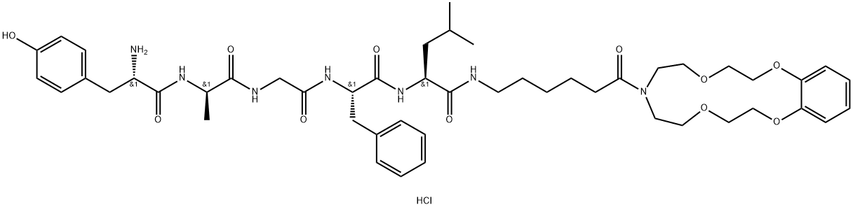 L-Leucinamide, L-tyrosyl-D-alanylglycyl-L-phenylalanyl-N-(6-(2,3,5,6,8 ,9,11,12-octahydro-7H-1,4,10,13,7-benzotetraoxaazacyclopentadecin-7-yl )-6-oxohexyl)-, monohydrochloride Structure