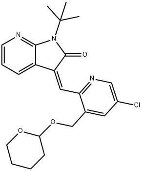 2H-Pyrrolo[2,3-b]pyridin-2-one, 3-[[5-chloro-3-[[(tetrahydro-2H-pyran-2-yl)oxy]methyl]-2-pyridinyl]methylene]-1-(1,1-dimethylethyl)-1,3-dihydro-, (3Z)- Structure