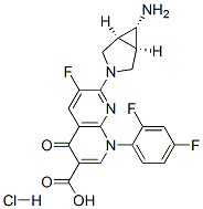 1,8-Naphthyridine-3-carboxylic acid, 7-(6-amino-3-azabicyclo3.1.0hex-3-yl)-1-(2,4-difluorophenyl)-6-fluoro-1,4-dihydro-4-oxo-, monohydrochloride, (1.alpha.,5.alpha.,6.alpha.)- Structure